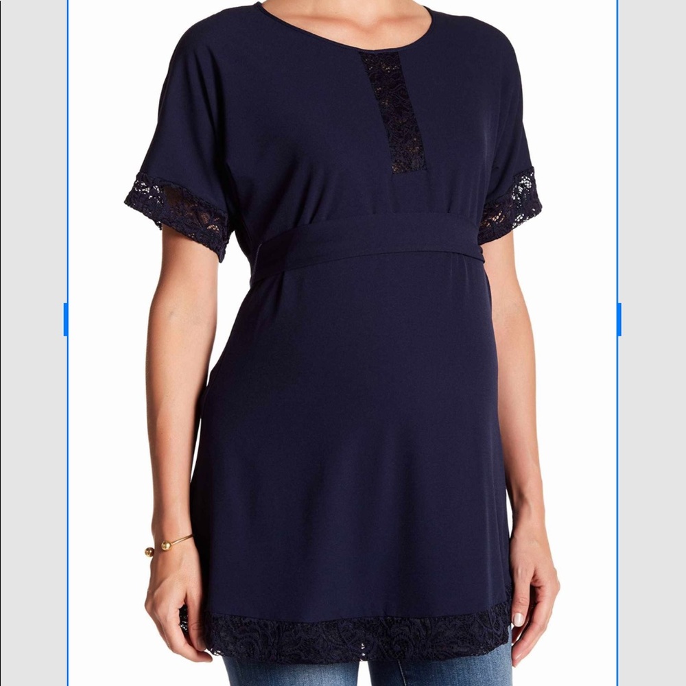 Kimi+kai lace trim maternity deep navy tunic